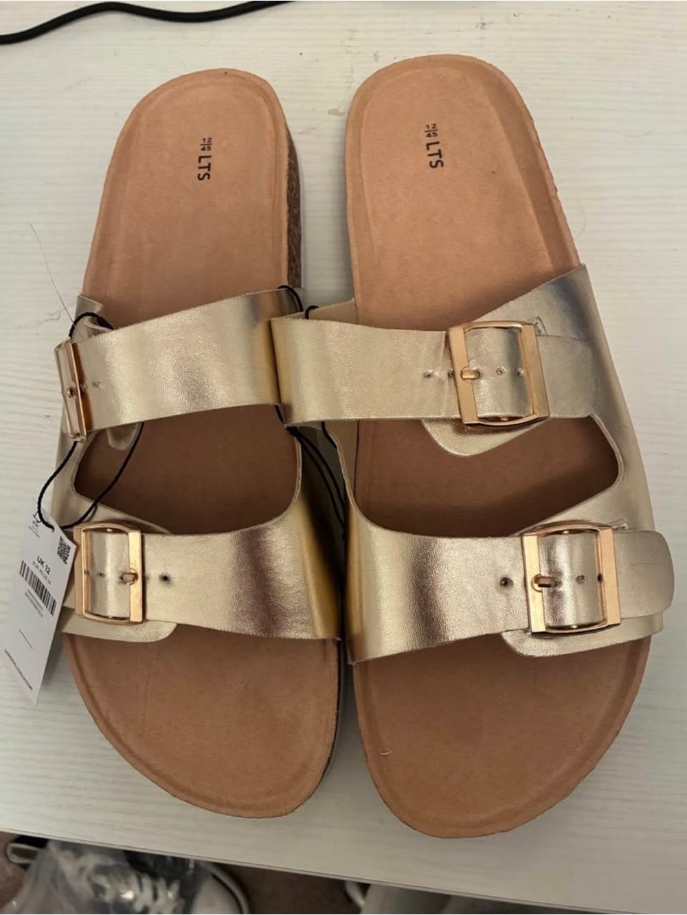 long tall sally Metallic Gold Double-Buckle Slide Sandals